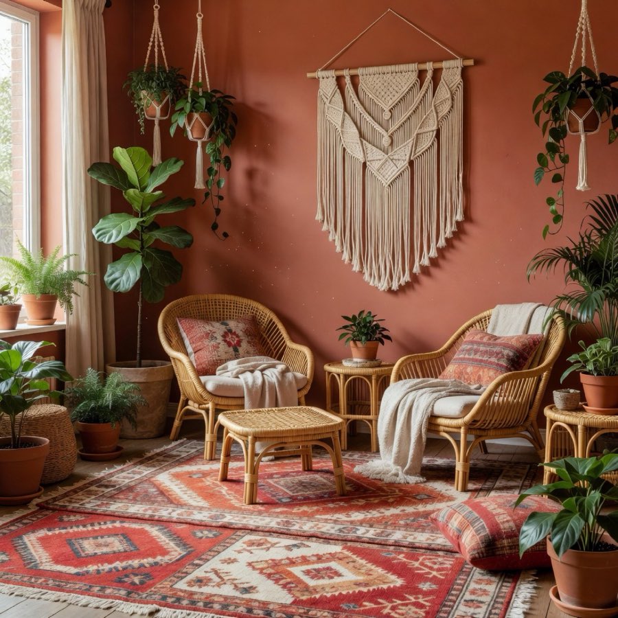 Bohemian living room AI design