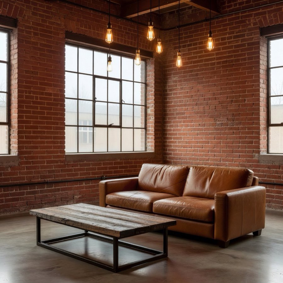 Industrial loft living room AI design